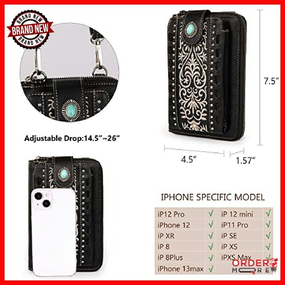 Small Vegan Leather Crossbody Bag with 12 Card Slots & Phone Pocket - Picture 7 of 8